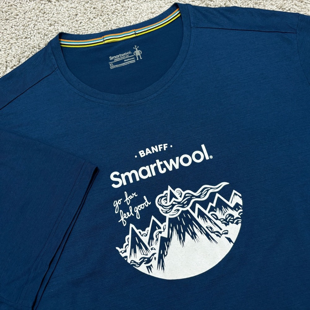 Smartwool T-Shirt Merino Sport 150 Short Sleeve Banff Graphic Tee Blue Mens XL